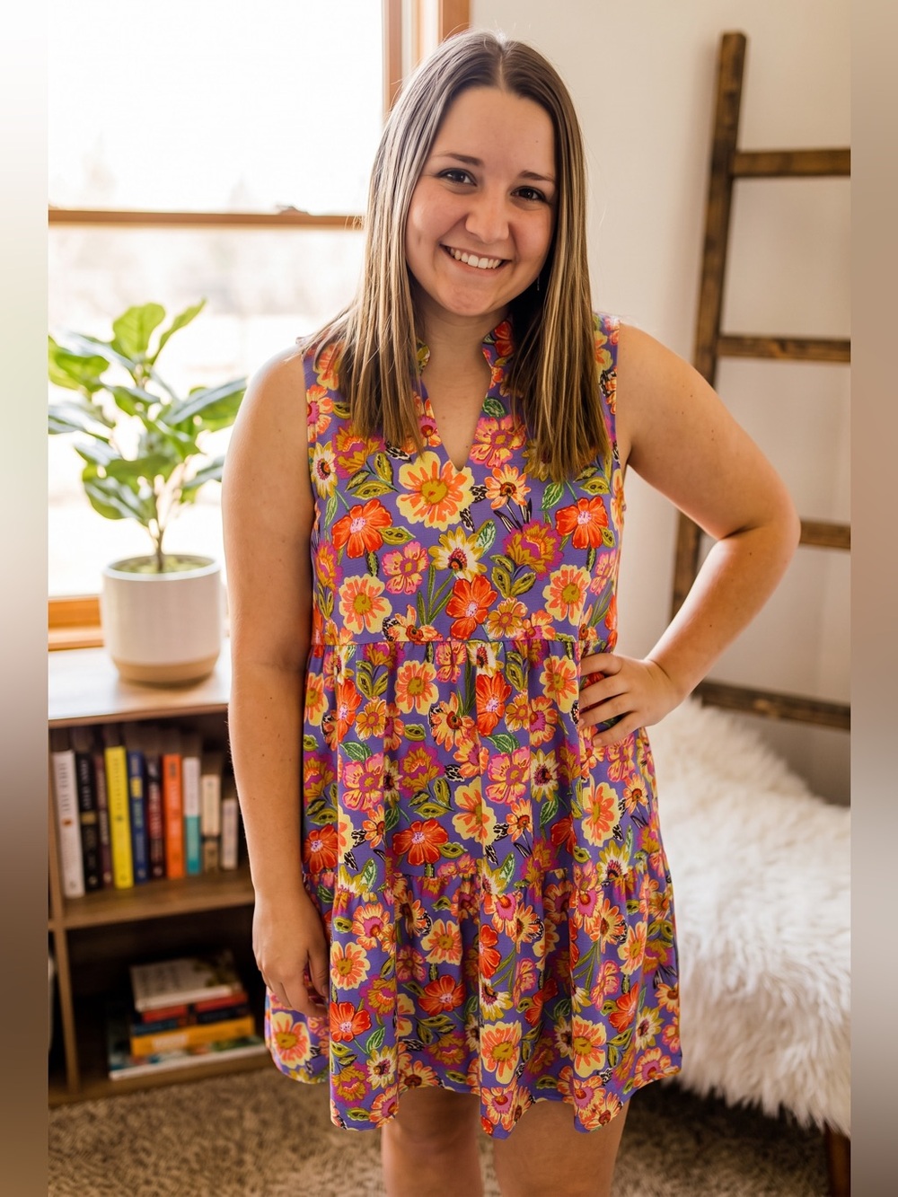 Dear Scarlett Sleeveless Floral Tiered Mini Dress - Purple Multi - Picture 1 of 4